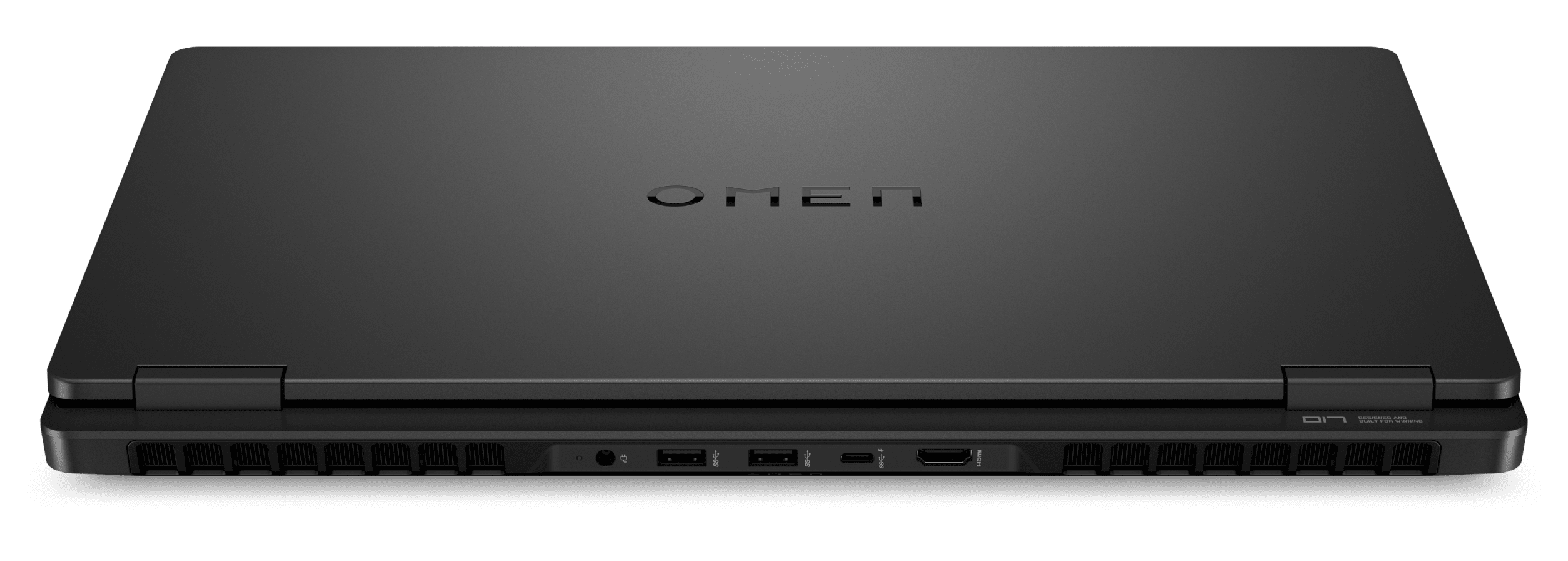 REAR FACING OMEN 17 AMD GAMING LAPTOP SHOWING PORTS AND VENTING